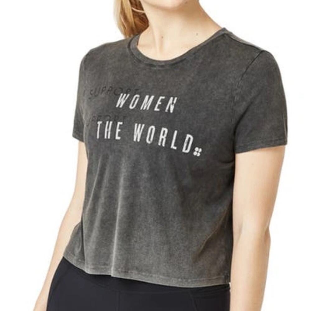 Sweaty Betty Support Women Support The World Gray Crop T-shirt Size Small